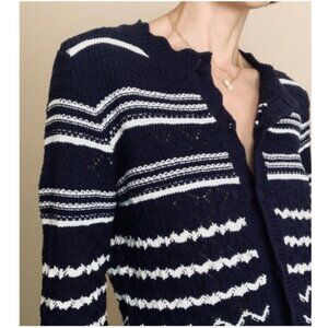 House Of Harlow 1960 Navy & White Cropped Knit Cardigan Sweater Button Front L